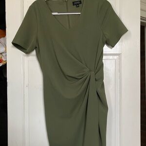 Green work wrap dress